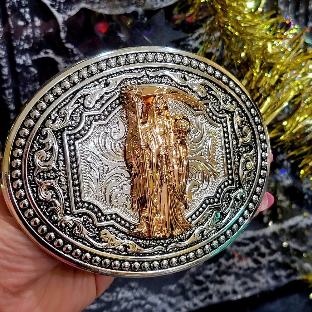 Santa Muerte belt Buckle Oval Buckle Rose Gold Silver Heavy Zinc Alloy